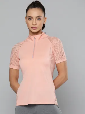 Women's Peach-Colored Slim Fit Training or Gym T-shirt