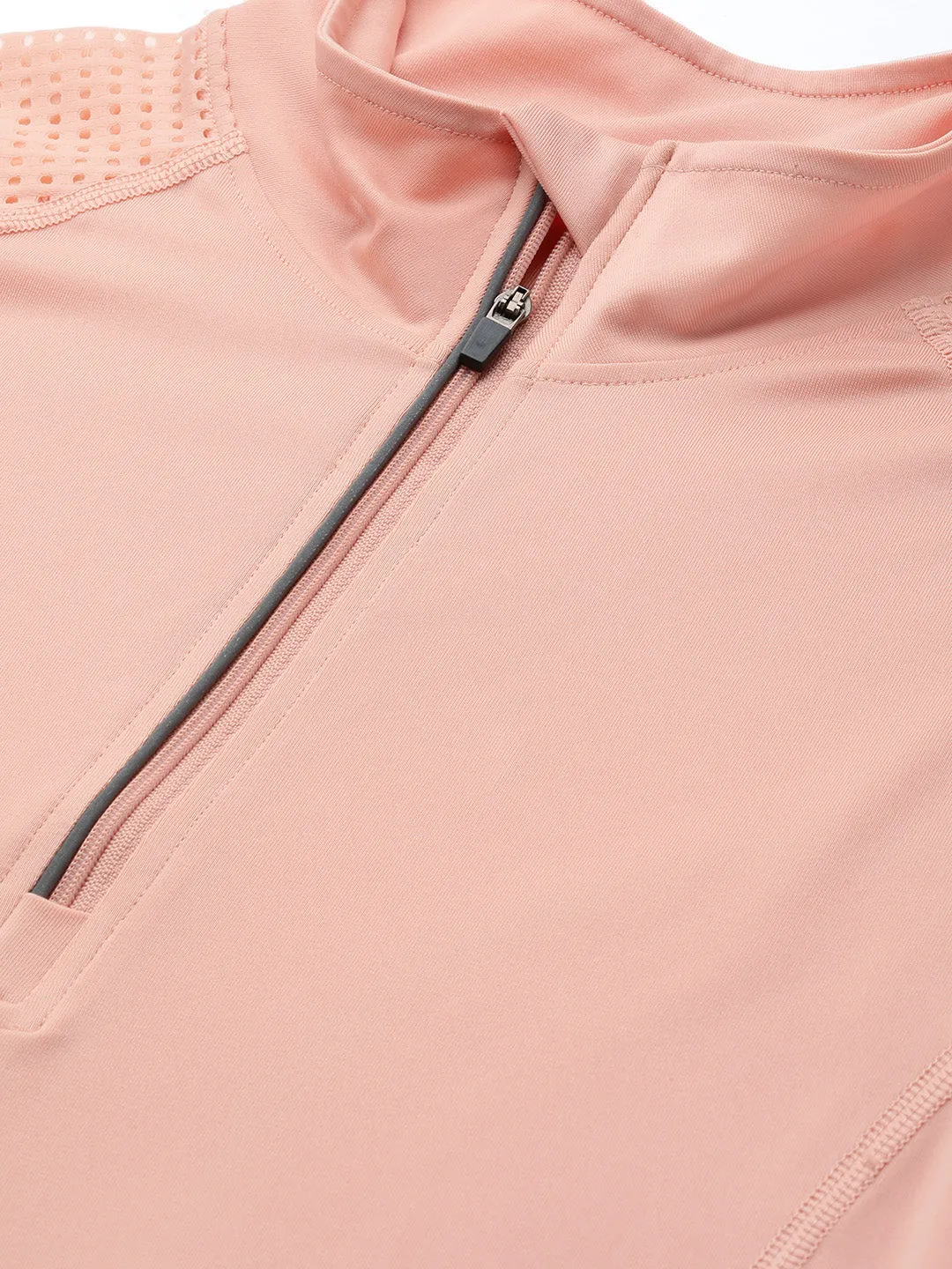 Women's Peach-Colored Slim Fit Training or Gym T-shirt